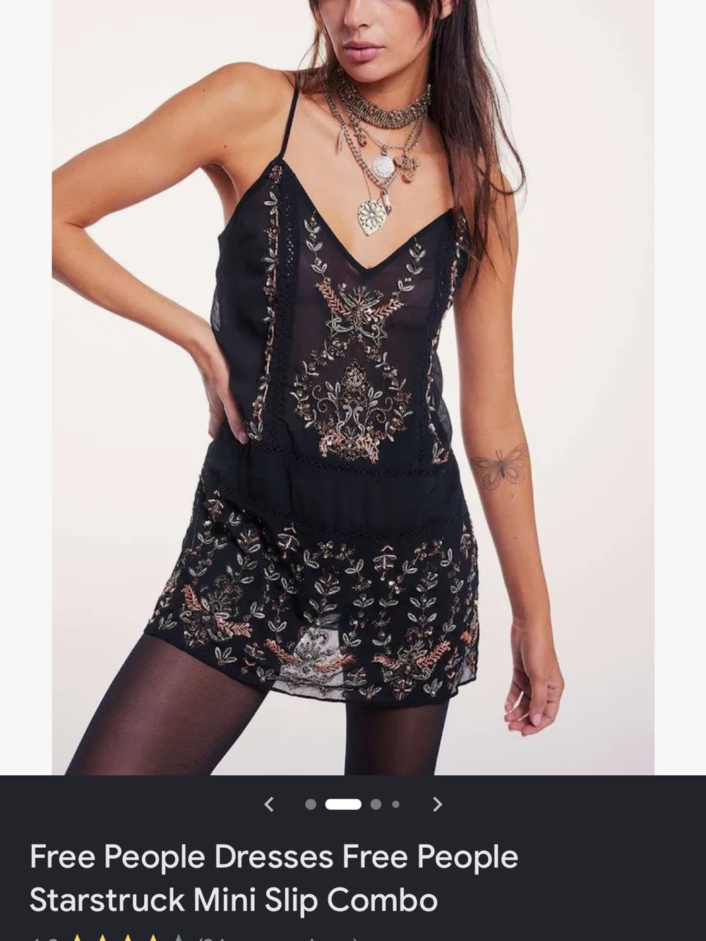 Free People Black Embroidered V-Neck Mini Slip Dress